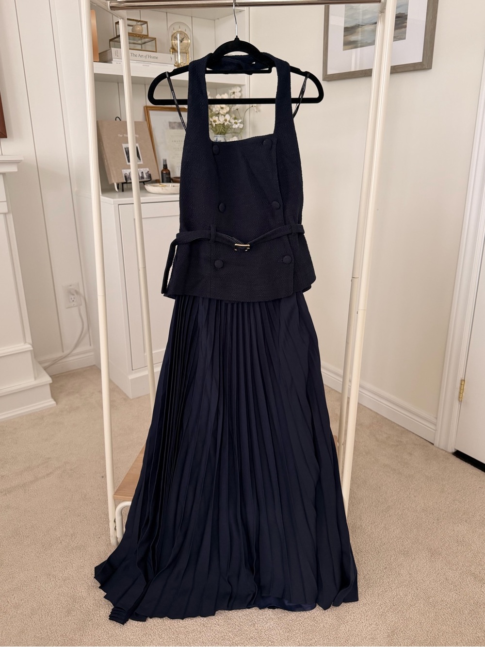 Karen Millen Navy Sleeveless Maxi Dress with Double-Breasted Bodice